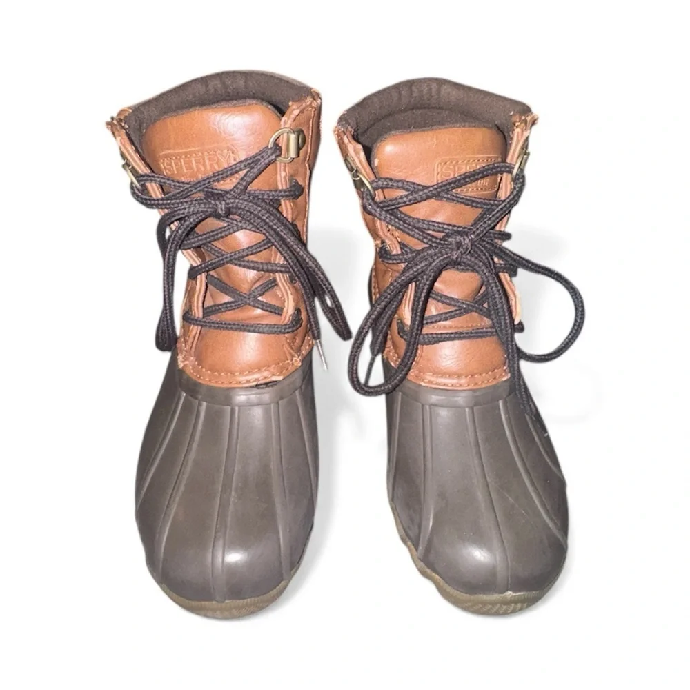 Sperry Boys Waterproof Duck Hunting Boots Size 2 Tan Brown Lace Up